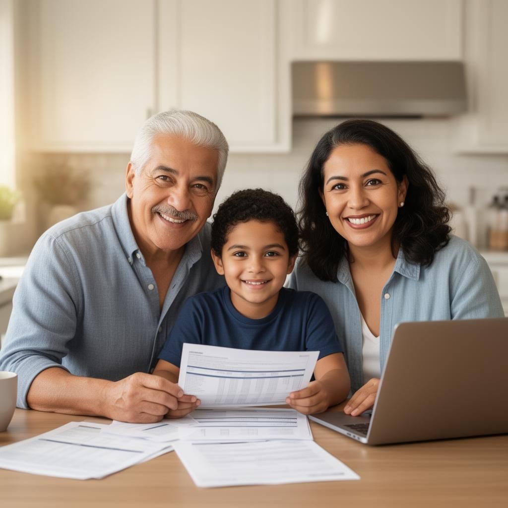 Family reviewing financial documents together