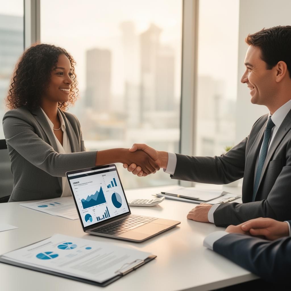 Business owner securing funding approval with a lender